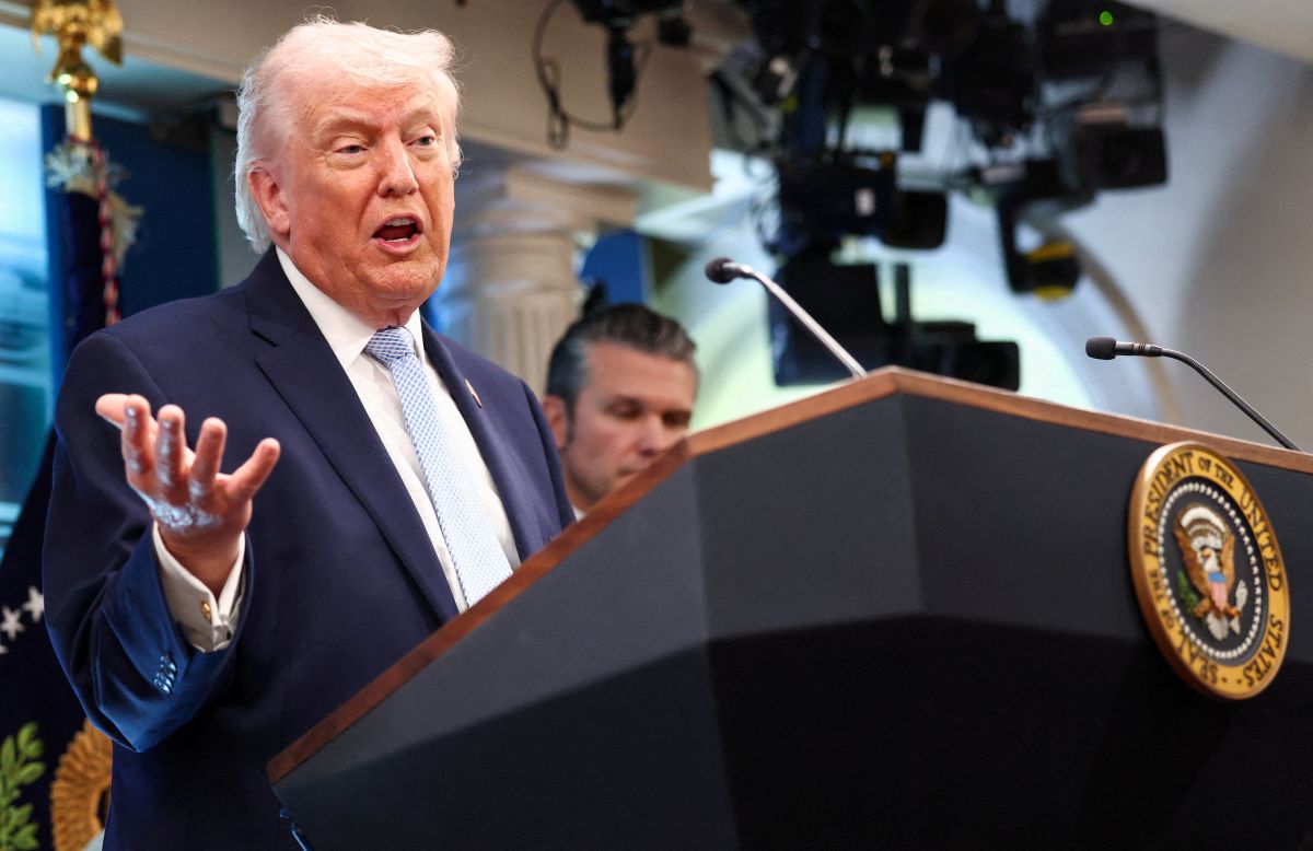US President Donald Trump at a press conference at the White House