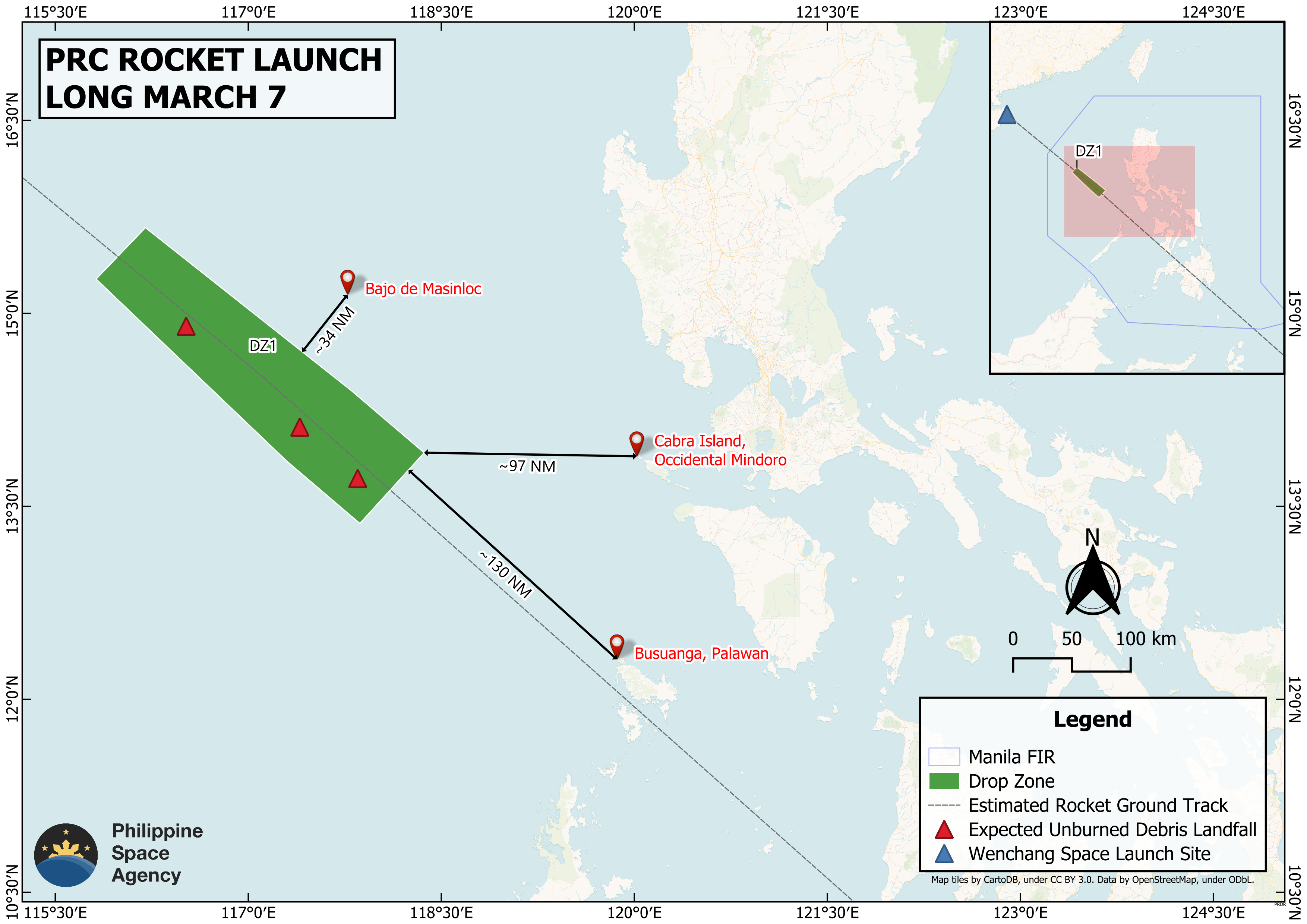 Chinese rocket debris may have fallen near Bajo de Masinloc, Mindoro, Palawan —PhilSA