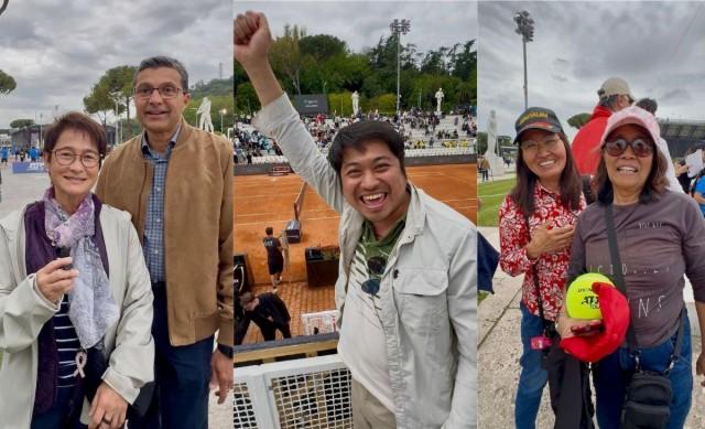 FROM ITALY AND BEYOND. Filipinos in attendance at Alex's first match at the 2026 Italian Open include Tina and Glen from Florida, Cristopher Raso from the United Kingdom, and Jen and Lilia from Rome. PIA GONZALEZ-ABUCAY