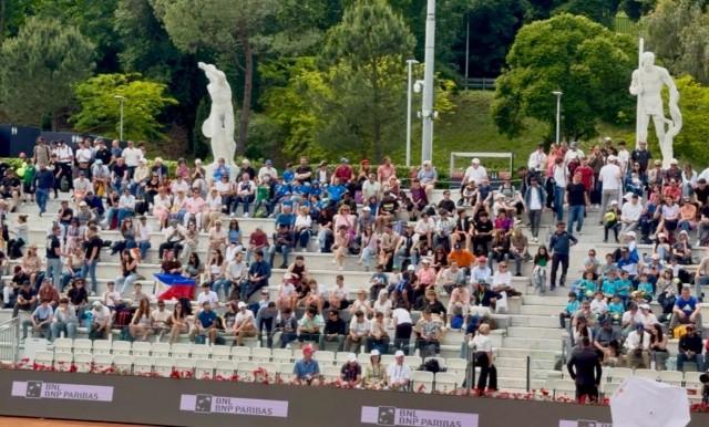 A Philippine flag stands out in the audience gallery of the historic Foro Italico sports complex in Rome. PIA GONZALEZ-ABUCAY