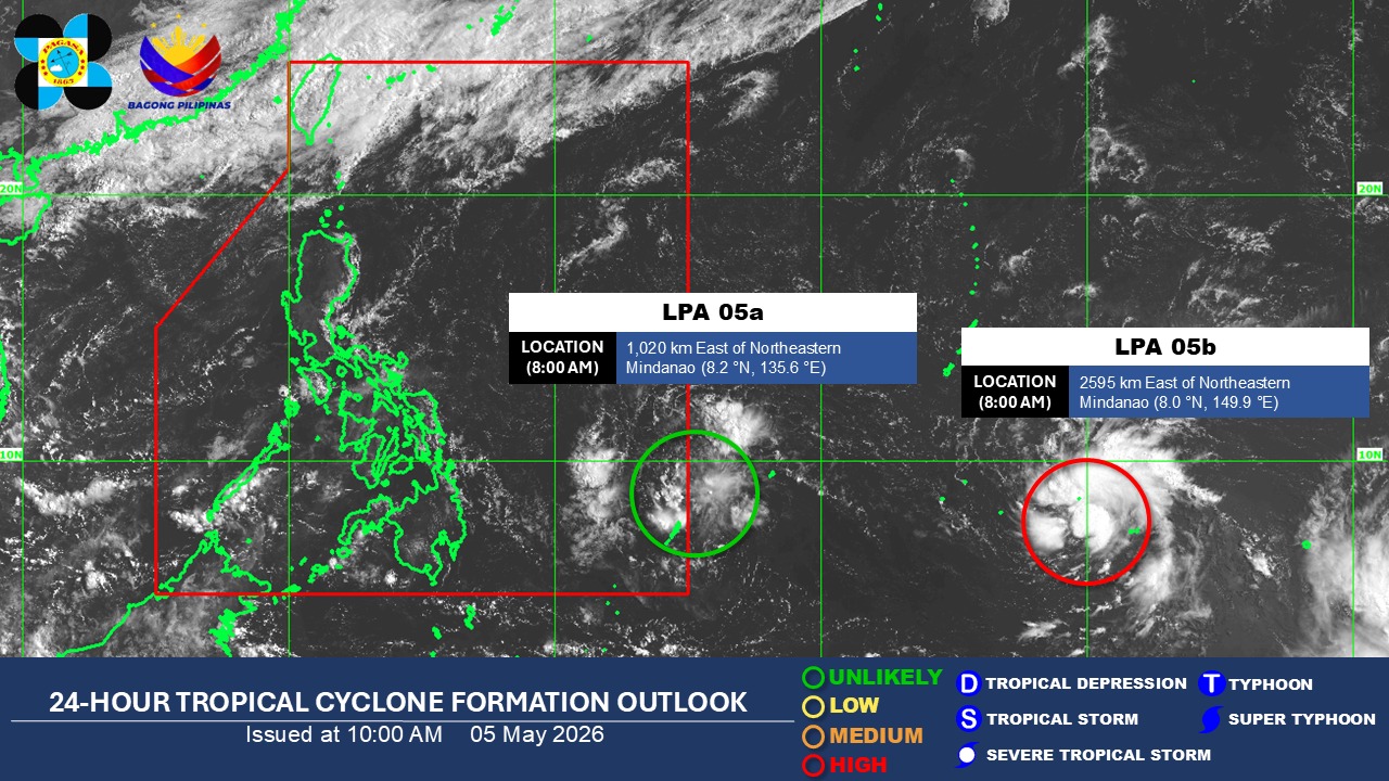 1 of 2 LPA outside PAR may develop into tropical depression in 24 hours