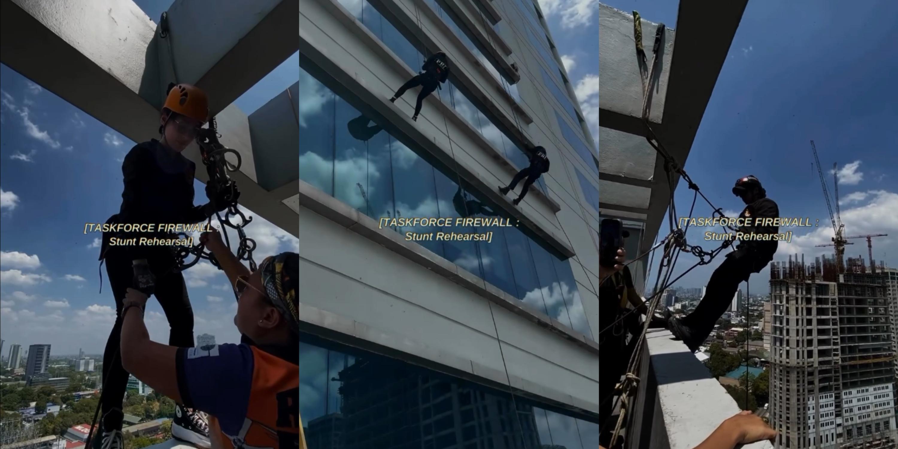 Kylie Padilla, Miguel Tanfelix rappel down 15th floor of GMA for 'Taskforce Firewall'