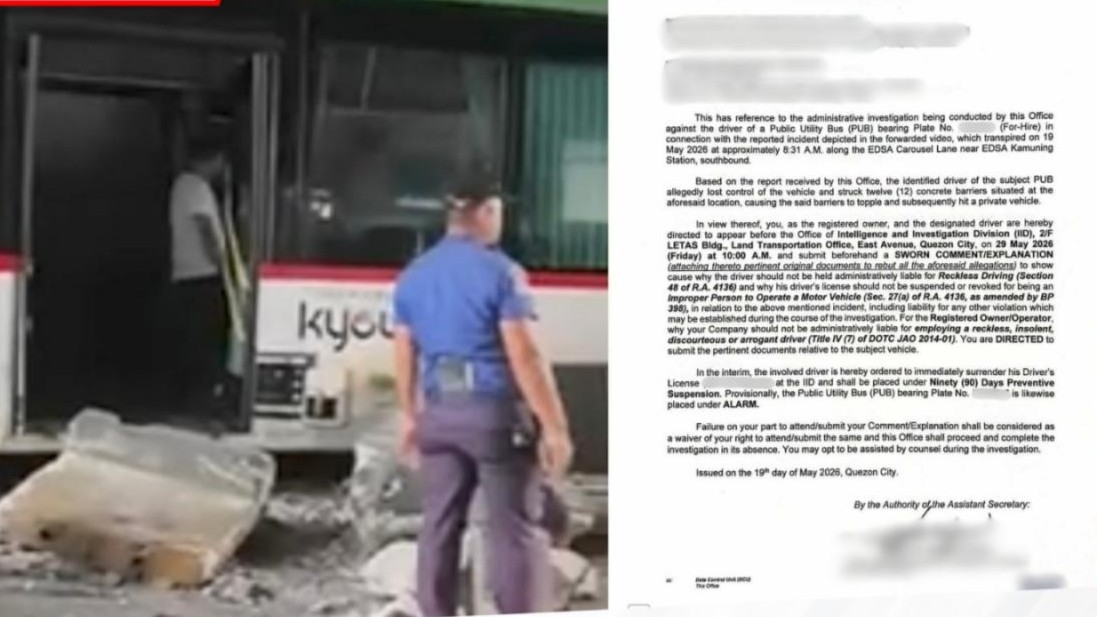LTO summons driver of bus that rammed into EDSA concrete barriers in QC