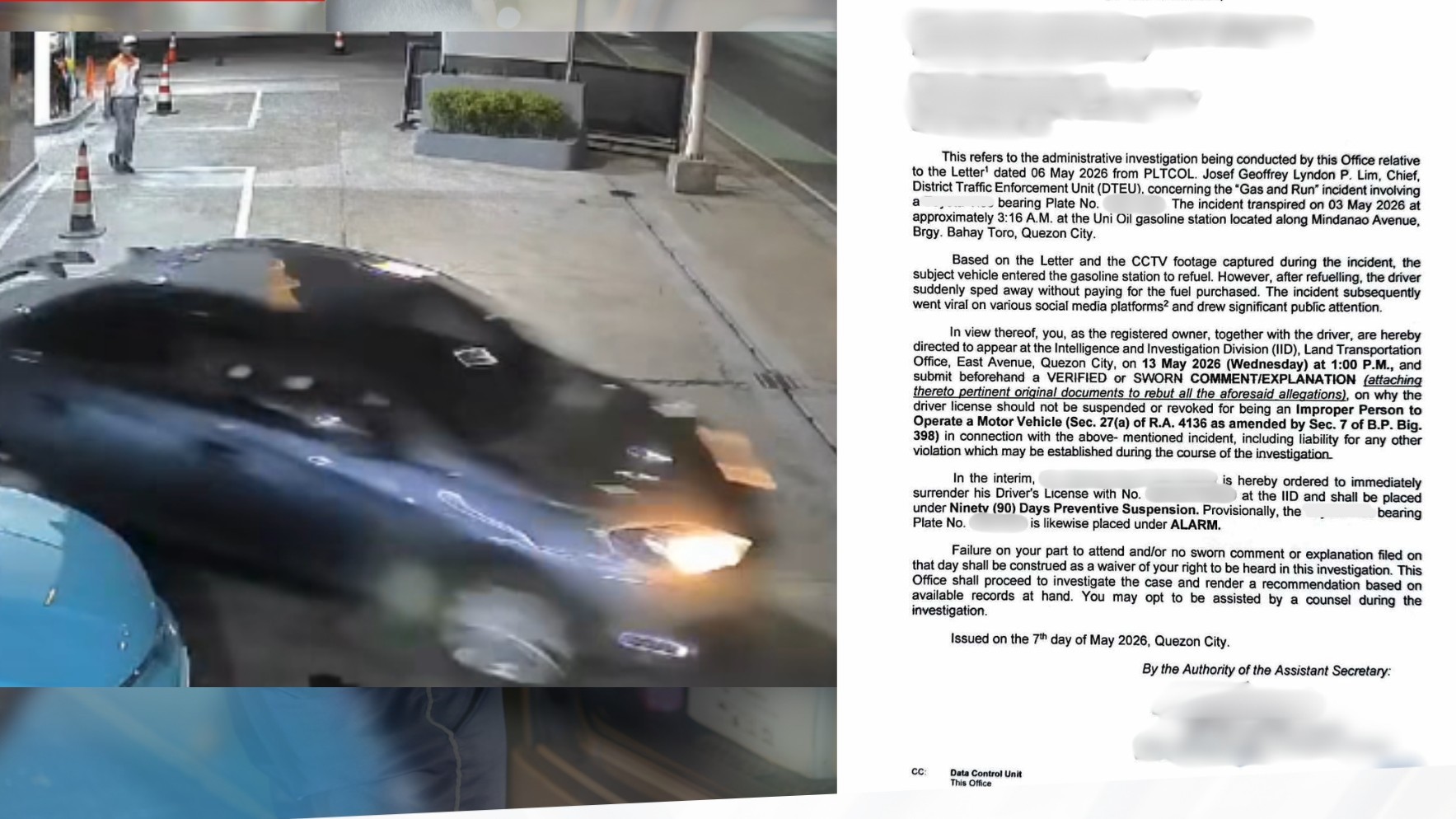 LTO: Driver’s license of motorist in QC gas-and-run preventively suspended for 90 days