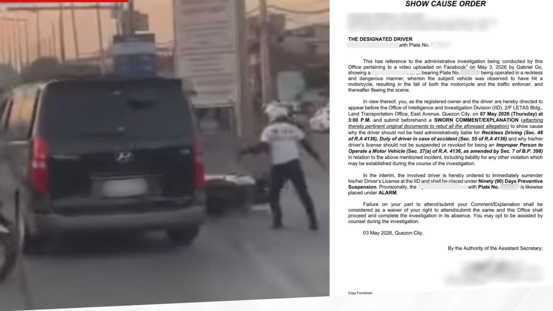 LTO summons driver of black van for hit-and-run of traffic enforcer