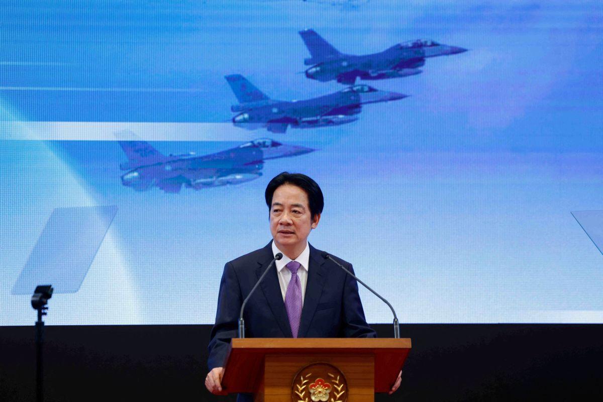 Taiwan President Lai Ching-te speaks at a news conference