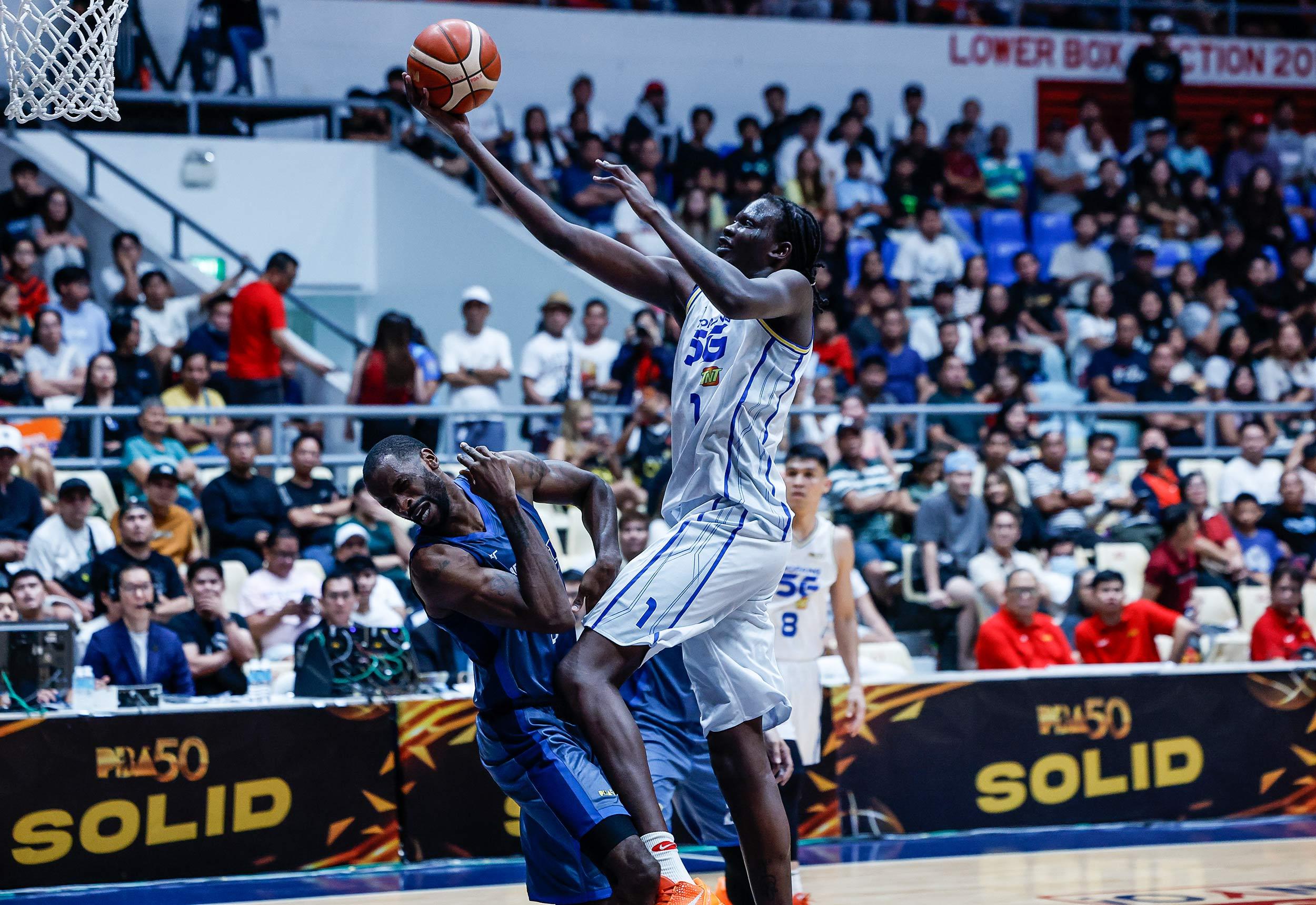 PBA Commissioner's Cup. May 20, 2026. Bol Bol of TNT against Marvin Jones of Meralco. (Photo: PBA Media)