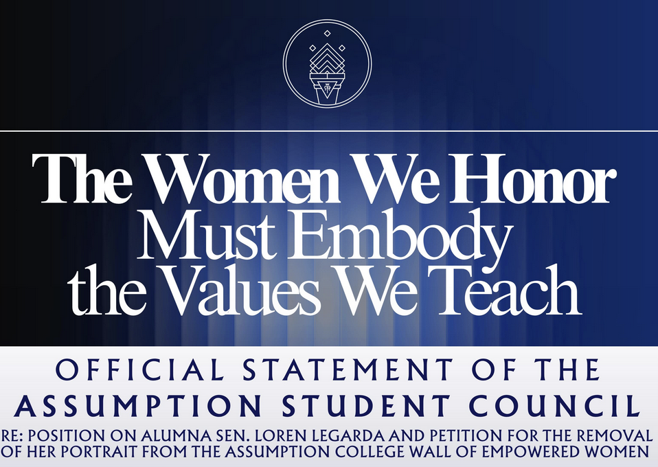 Assumption Student Council backs call to remove Loren Legarda's portrait from honor wall