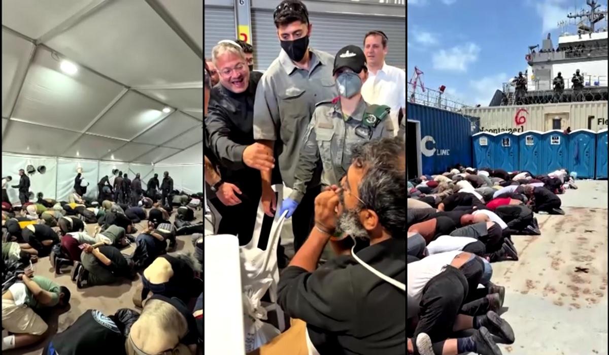 Israeli police force Gaza flotilla activists to kneel with hands bound, video shows