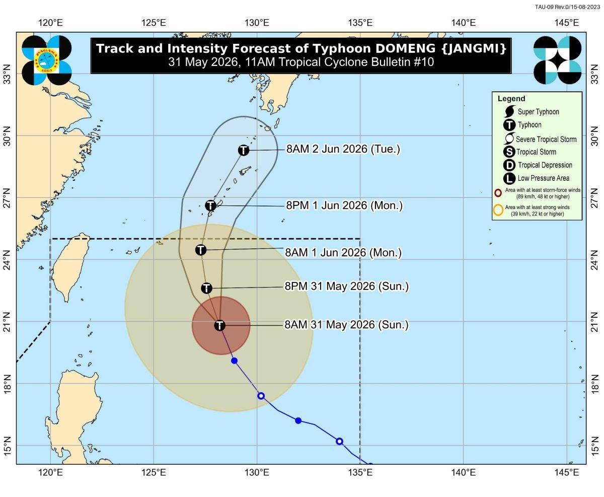 Typhoon Domeng (international name Jangmi), May 31, 2026, 11 a.m. 
