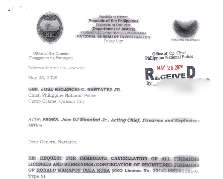 NBI asks PNP to cancel Bato dela Rosa’s firearms license