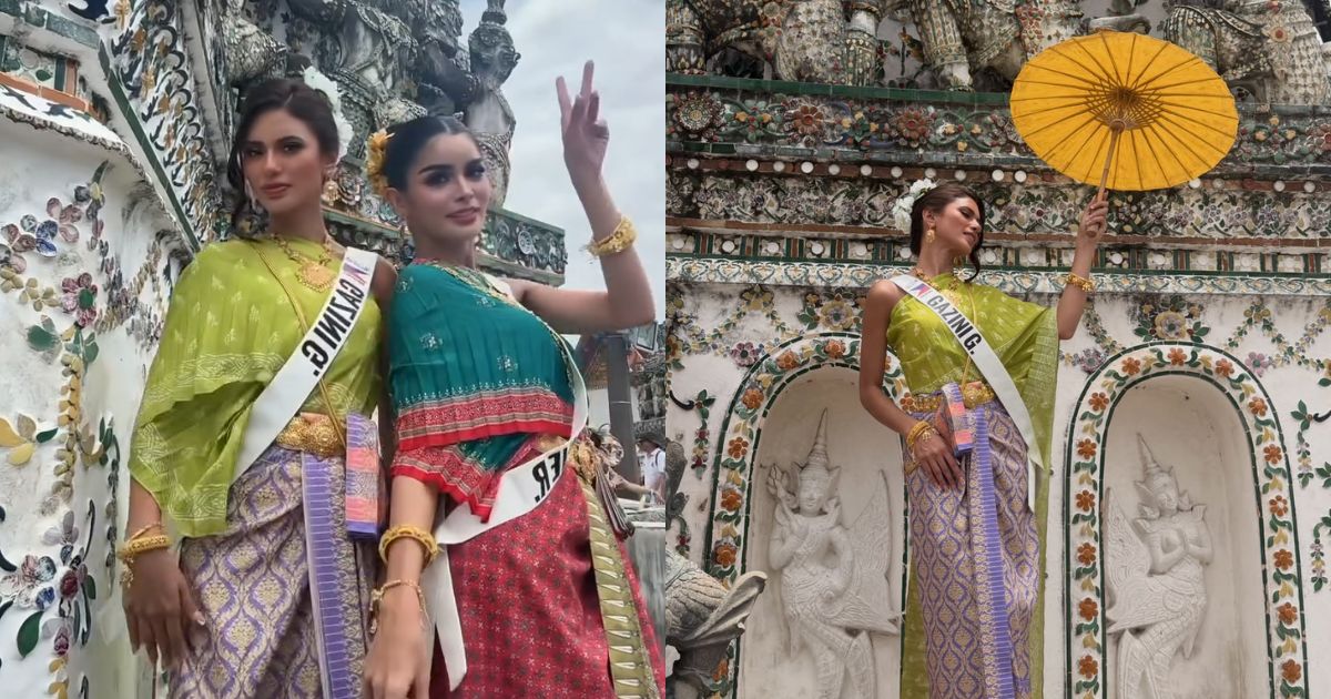 Gazini Ganados, Fuschia Ravena visit Wat Arun in traditional Thai attire