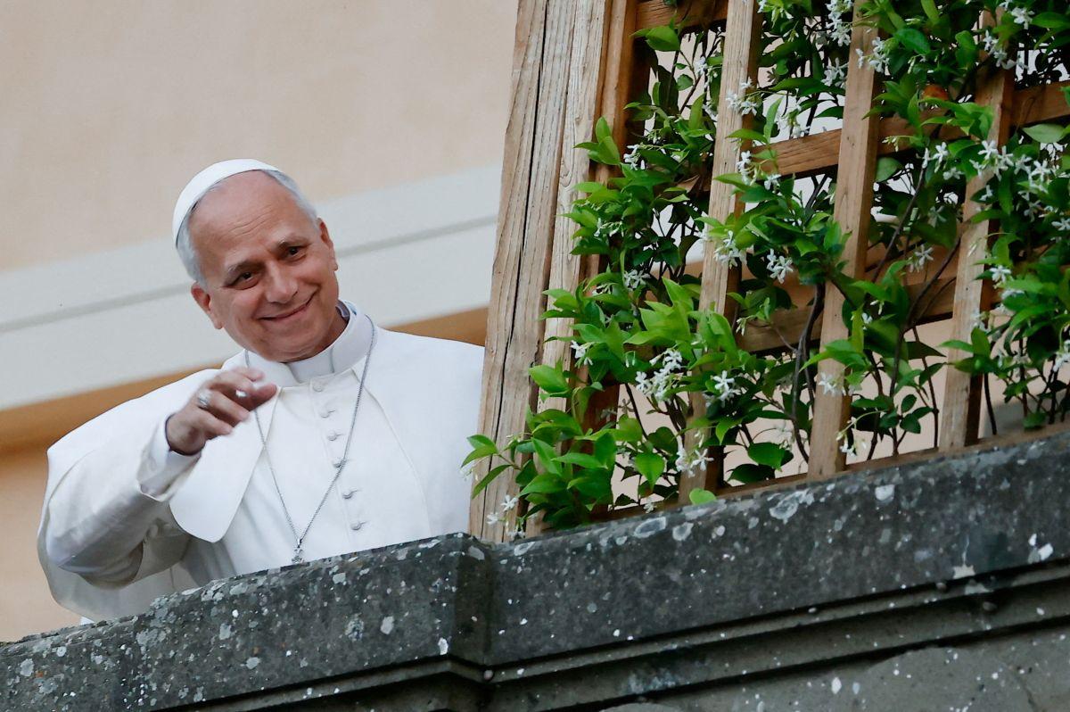 Pope Leo XIV waves to people at Castel Gandolfo, Italy