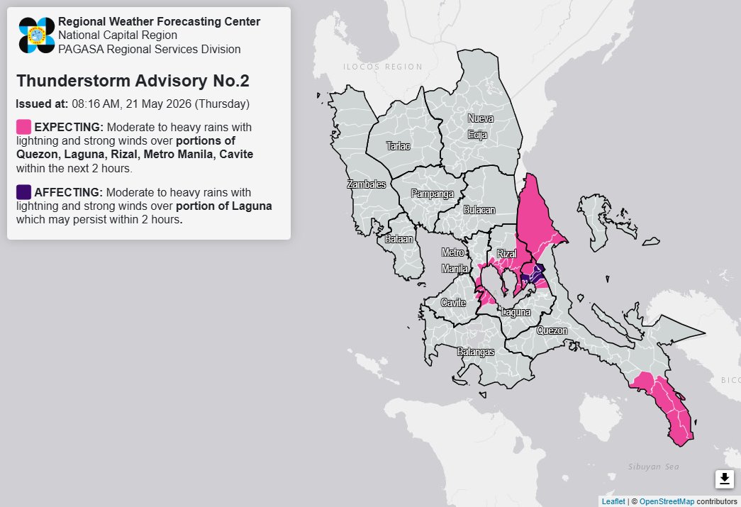 Heavy rains expected over parts of Metro Manila, 3 Luzon provinces —PAGASA