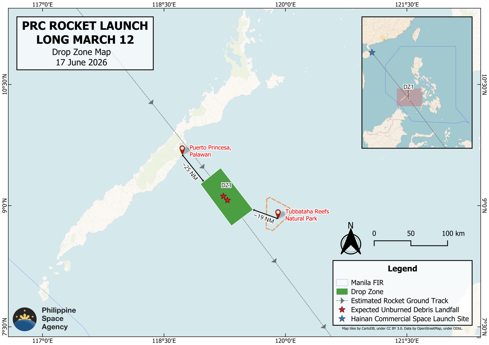 PhilSA warns of China's Long March 12 rocket debris falling near Palawan