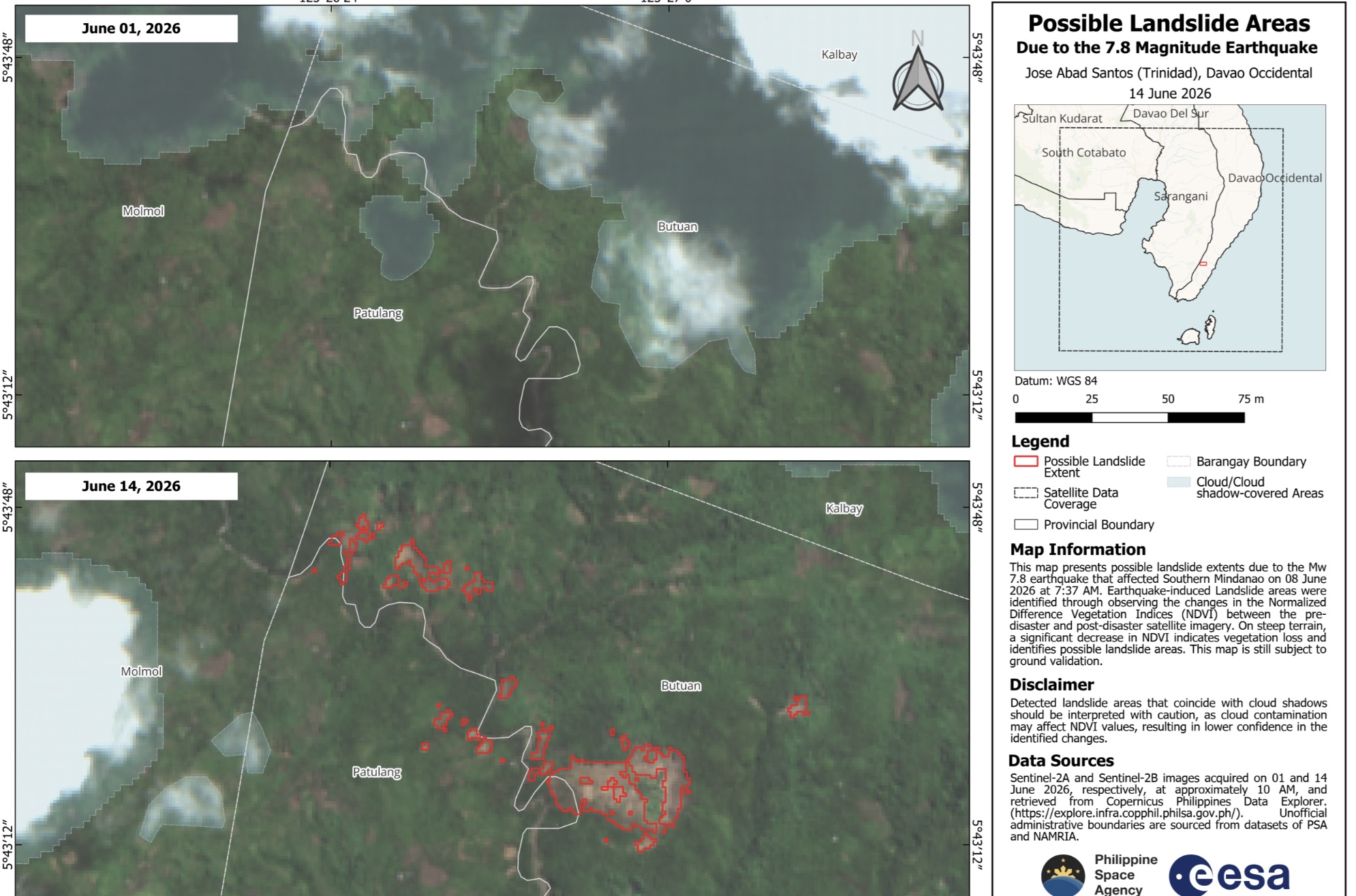 PhilSA data maps landslide areas after Mindanao earthquake