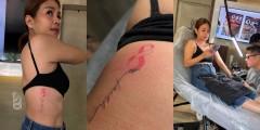 Kaye Abad pink ribbon tattoo cancer survivor