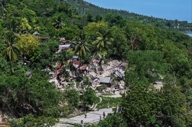 A drone shot shows a landslide following the magnitude 7.8 earthquake, in Barangay Kapatan, Glan, Sarangani, June 10, 2026. REUTERS/ Adrian Portugal 