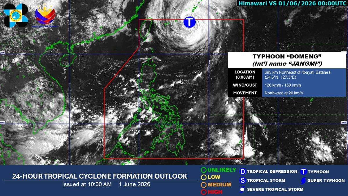 Typhoon Domeng is expected to exit the Philippine Area of Responsibility today