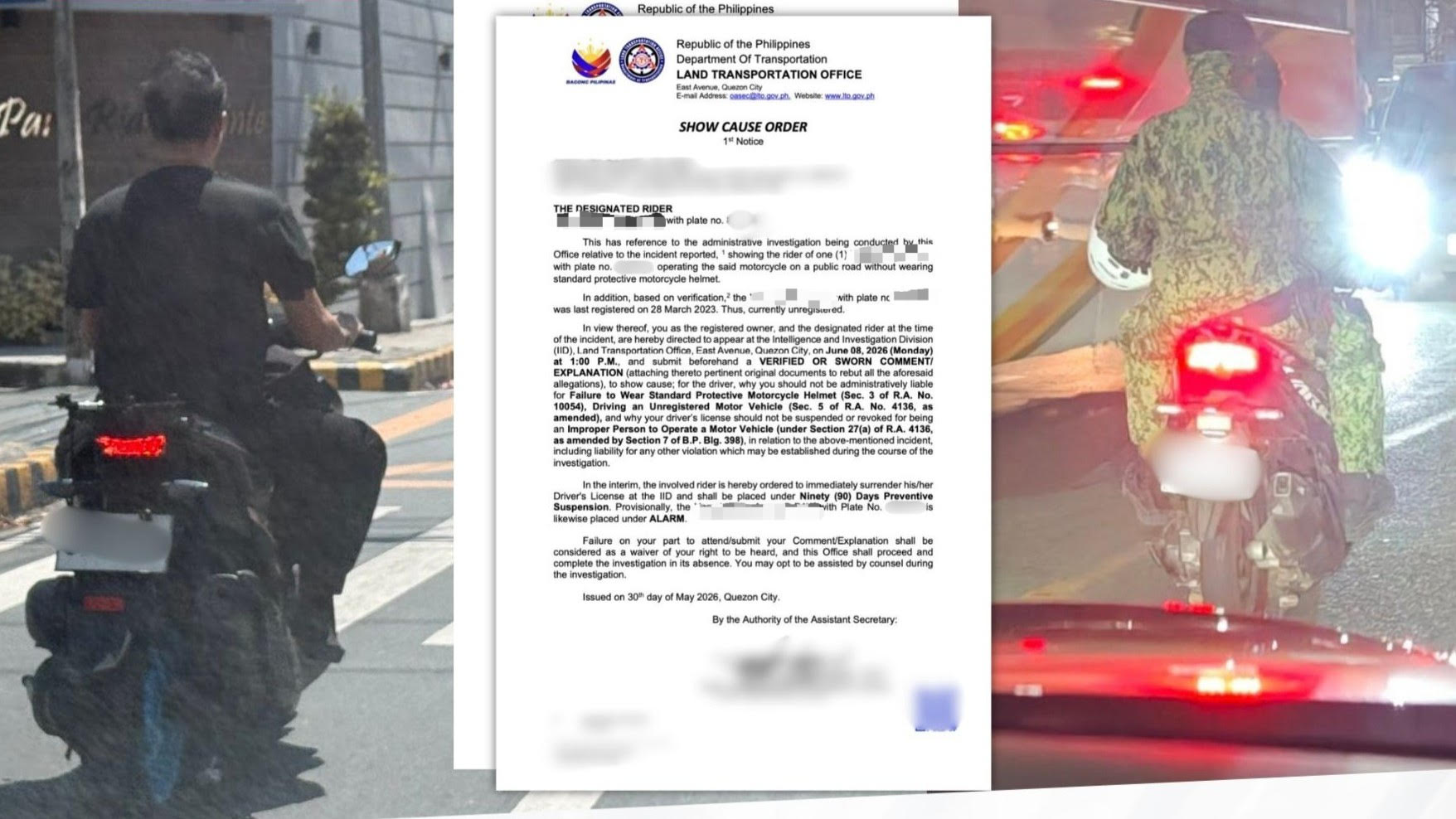 LTO summons 2 cops caught without helmets while riding motorcycles