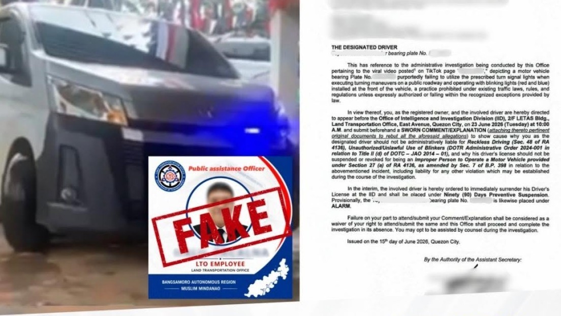 LTO summons van driver for using illegal blinkers, posing as LTO employee