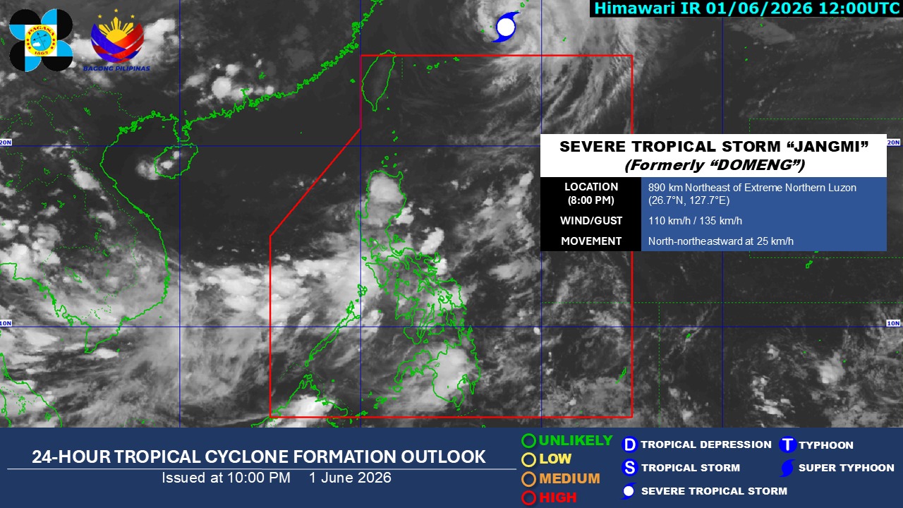 Outside PAR, Typhoon Domeng weakens into severe tropical storm