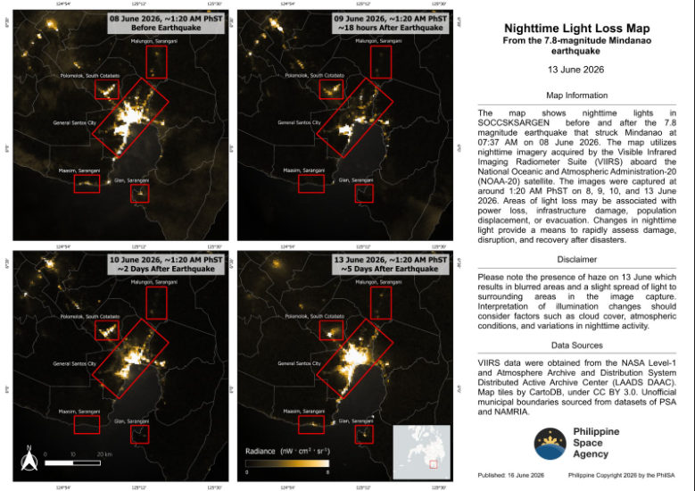 PhilSA notes return of nighttime lights in parts of Mindanao after earthquake