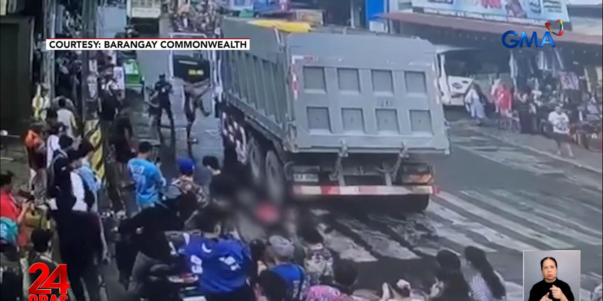 Ginang na tumatawid sa pedestrian lane, patay nang mabangga at magulungan ng truck sa QC
