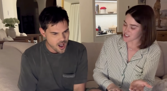 Taylor Lautner screams of joy after baby’s gender reveal