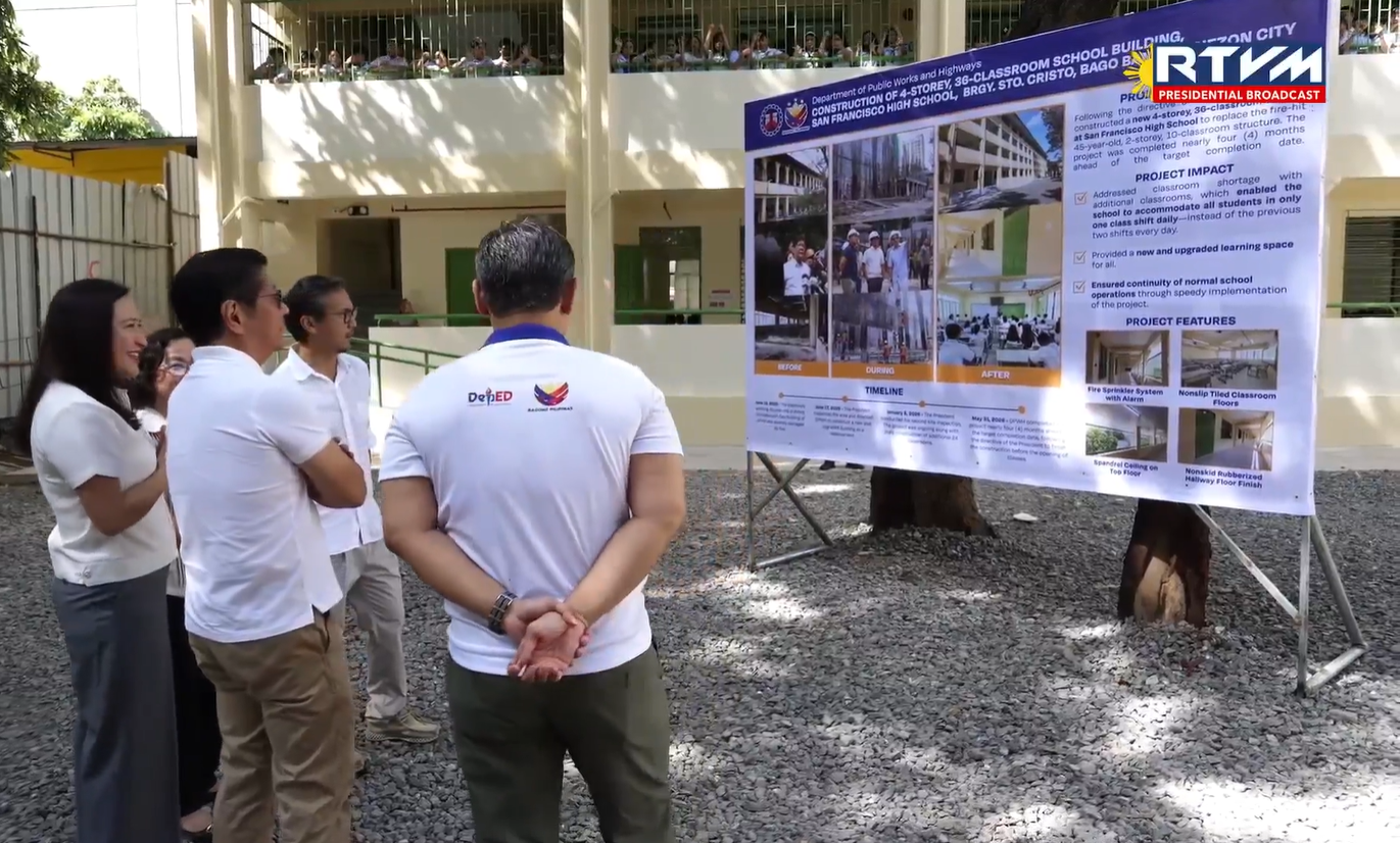 Marcos visits new buildings in fire-hit QC school