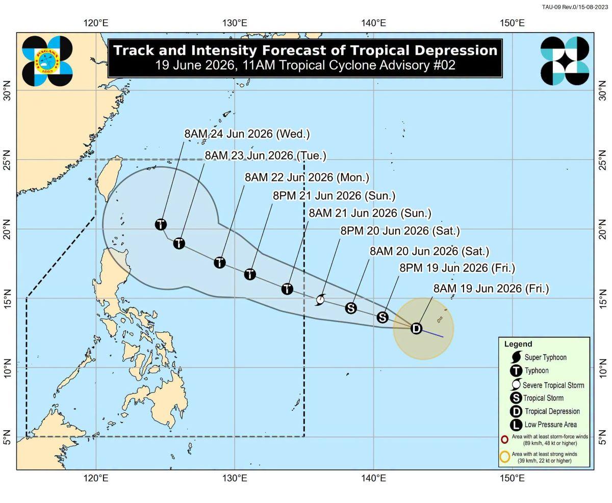 Tropical depression slightly accelerates westward over Philippine Sea