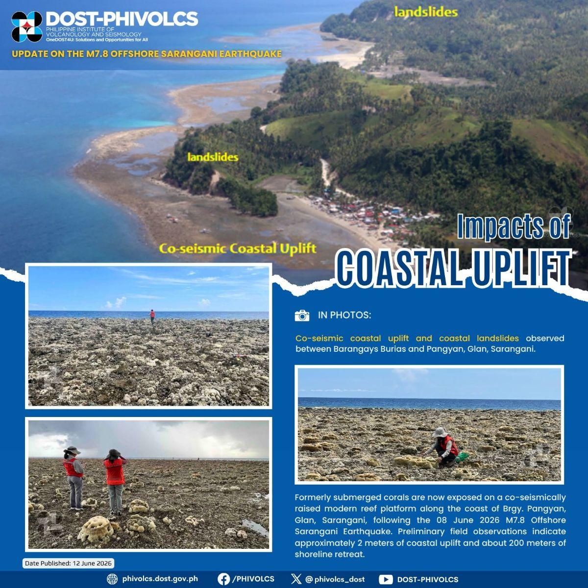 Coastal uplift in Sarangani after magnitude 7.8 earthquake in Mindanao