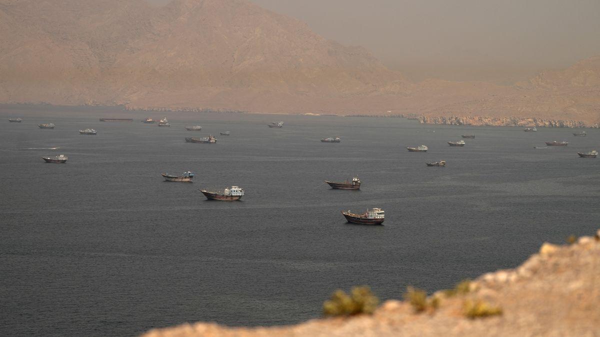 Vessels at the Strait of Hormuz, as seen from Musandam, Oman