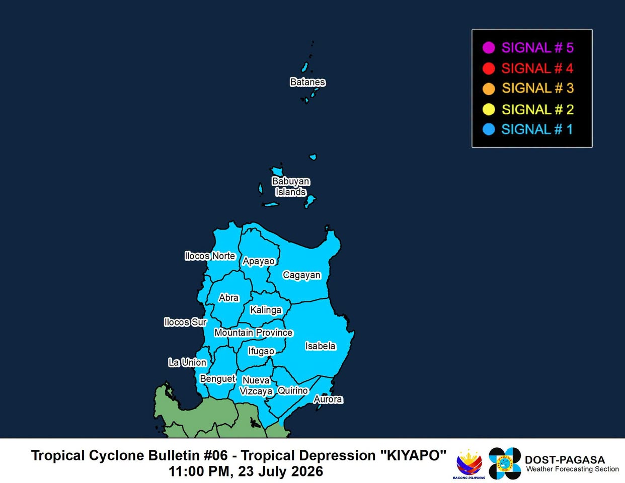 15 areas under Signal No. 1 as Tropical Depression Kiyapo moves west-northwest