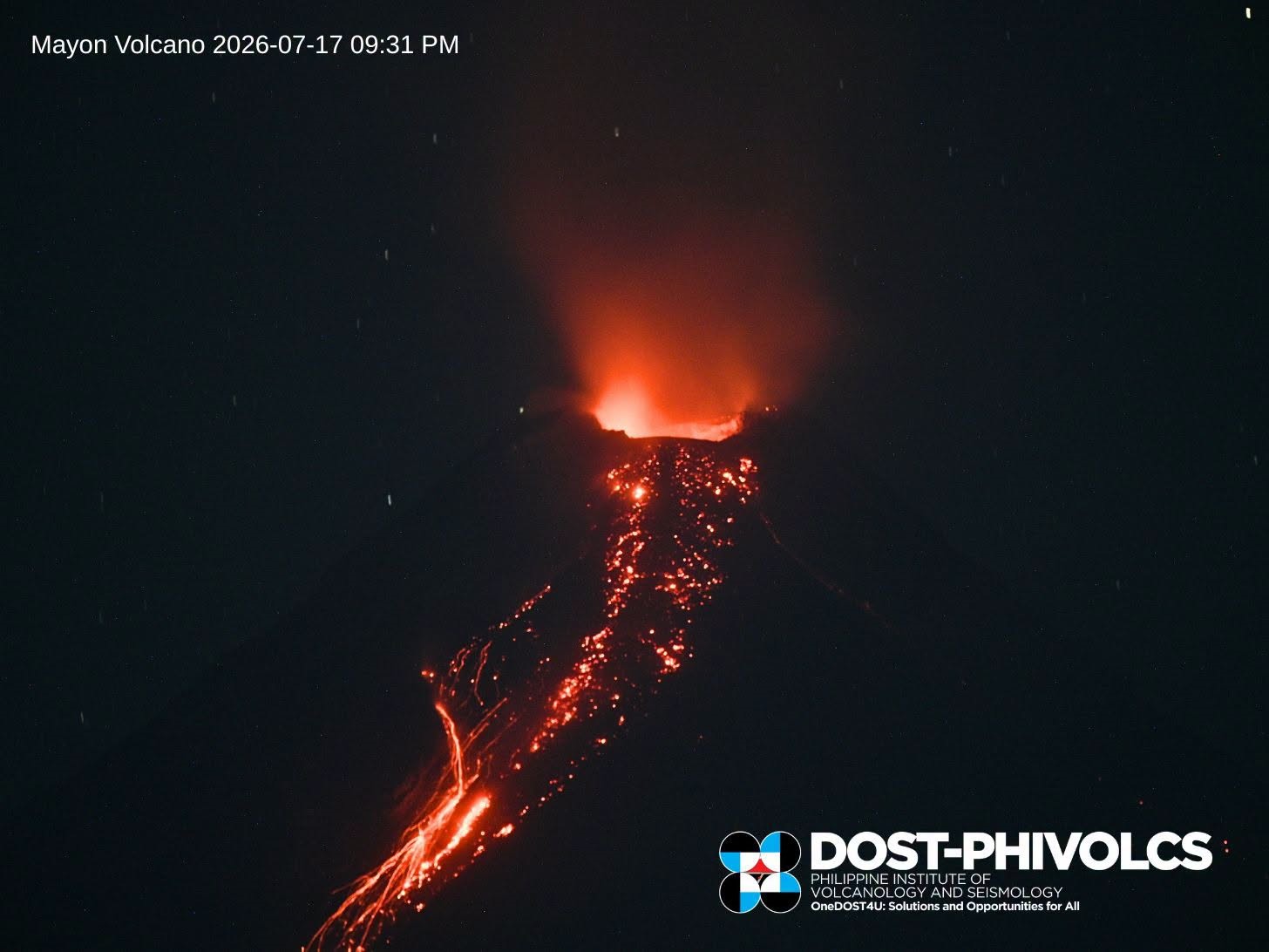 LOOK: Lava flows from Mayon Volcano crater as effusive eruption continues