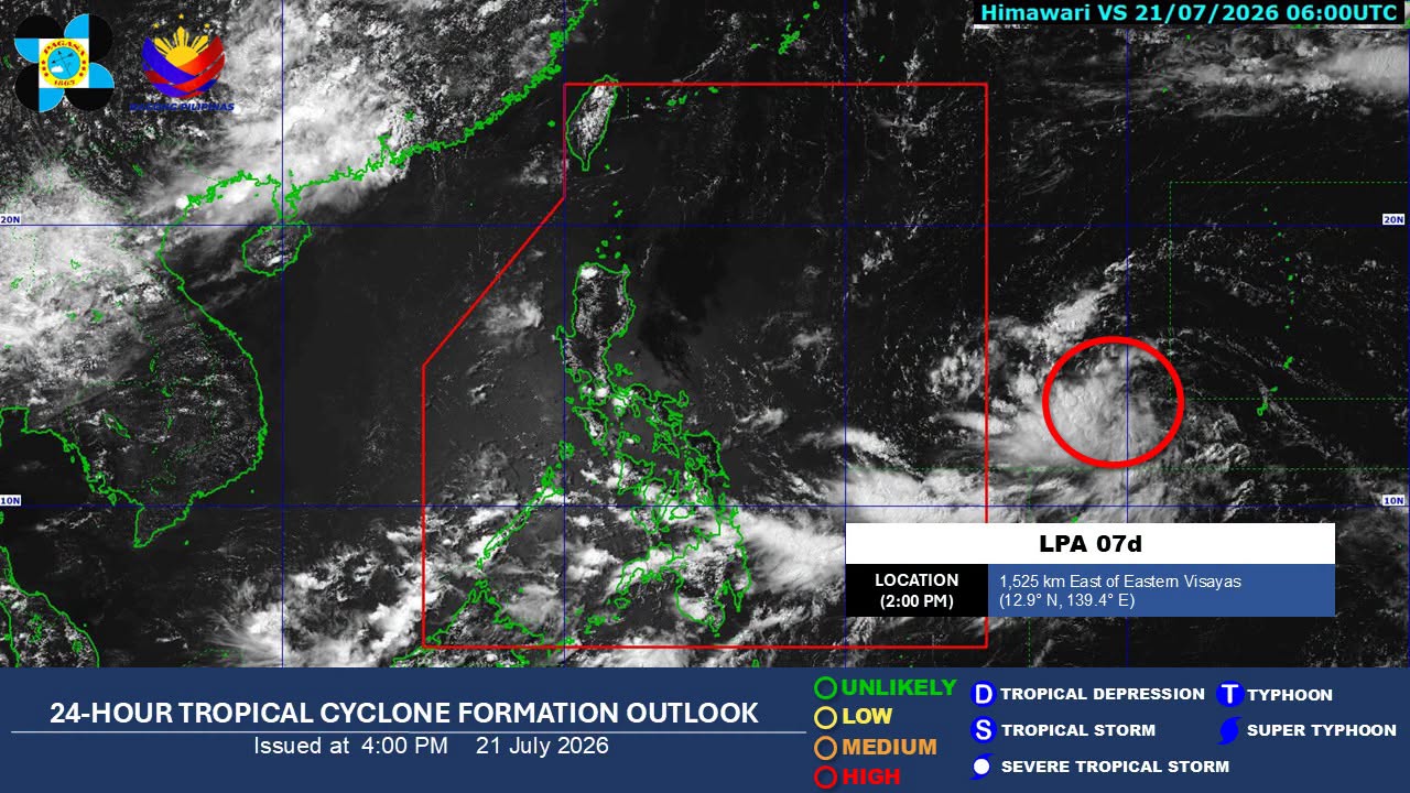 PAGASA sees high chance of LPA outside PAR developing into tropical cyclone