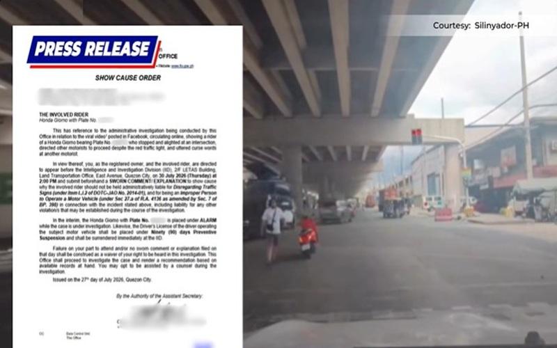 LTO issues SCO against motorcycle rider for inappropriate behavior