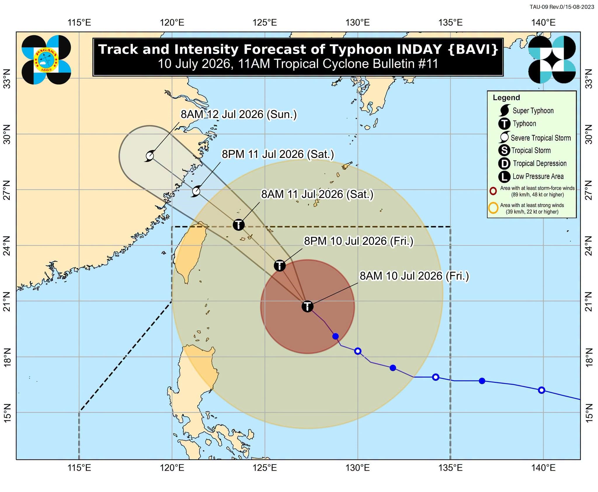 Typhoon Inday weakens further, moves towards sea east of Taiwan