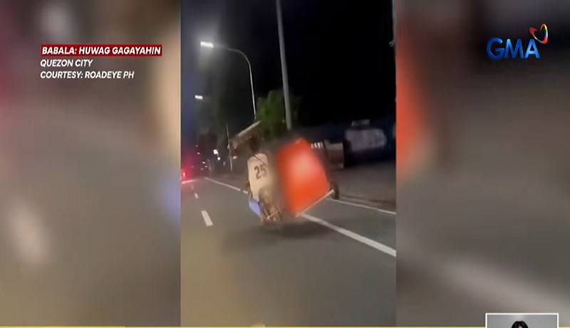 Driver ng tricycle, sinabing flat ang gulong sa sidecar kaya patagilid ang andar ng sasakyan
