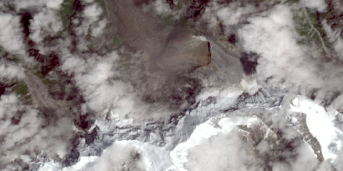 A satellite view shows collapsed glaciers that, according to an expert, may have triggered flash floods and a mudslide in Langtang, Nepal, August 26, 2026. USGS/Landsat 9/Handout via REUTERS