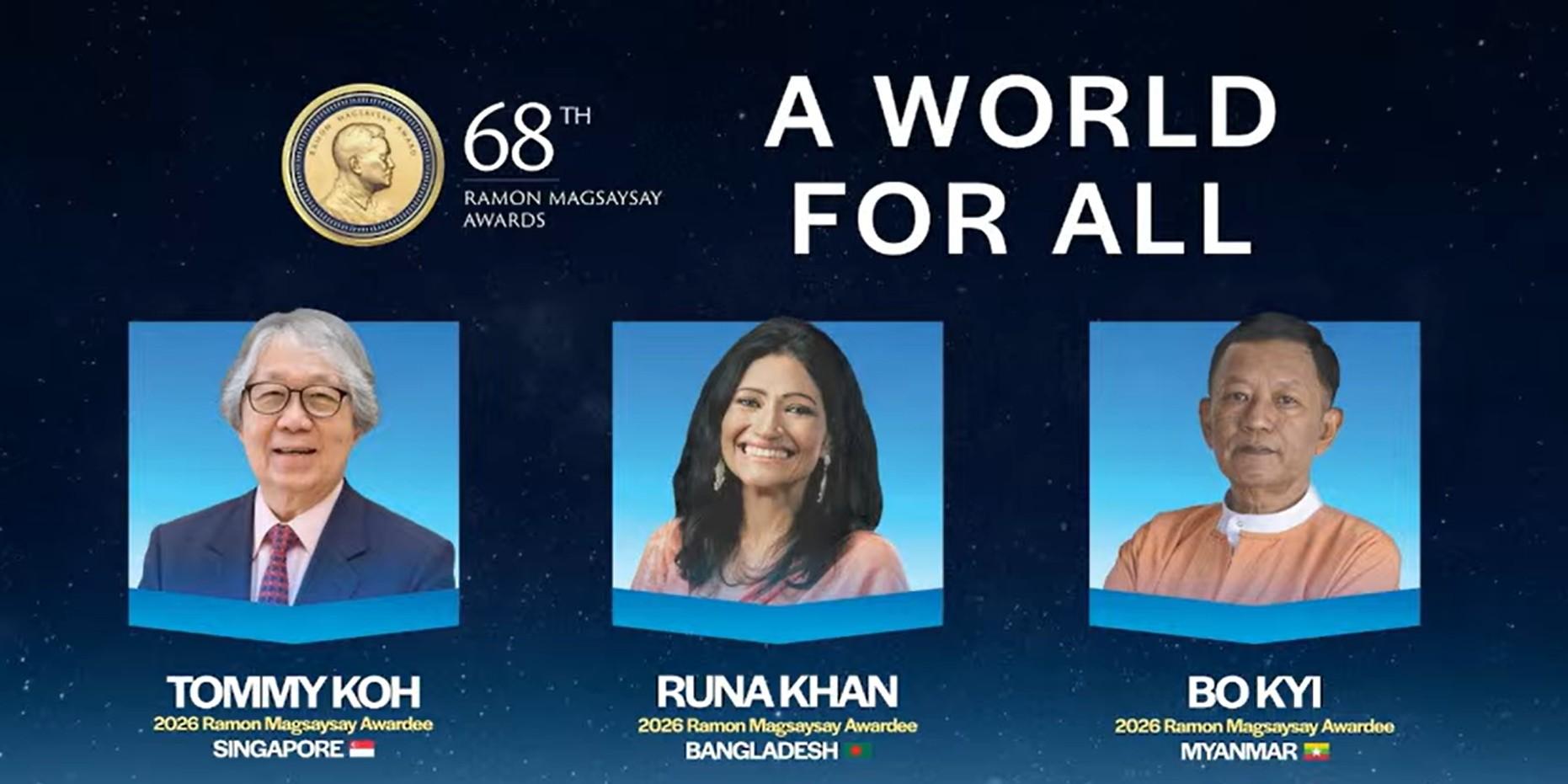  The 2026 Ramon Magsaysay Award reveals recipients from Singapore, Bangladesh, Myanmar 