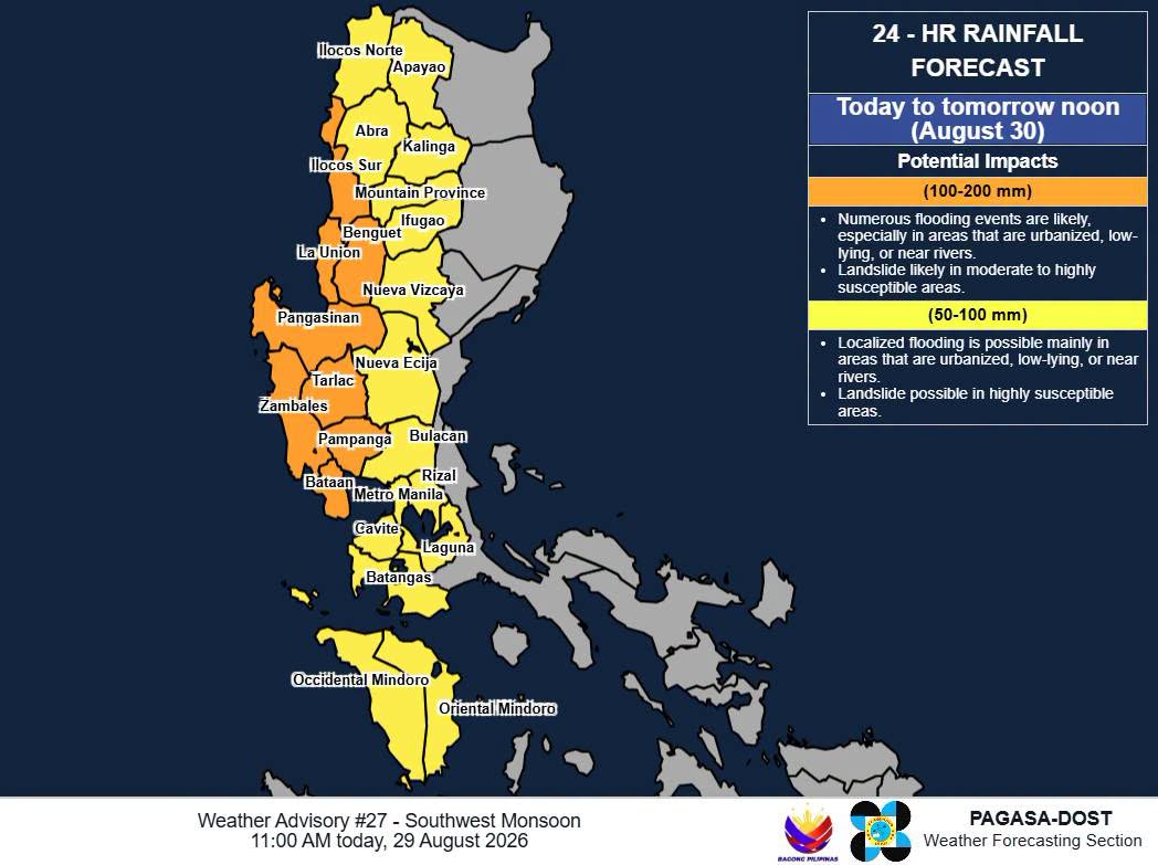 Heavy rainfall in parts of Luzon expected until Monday —PAGASA