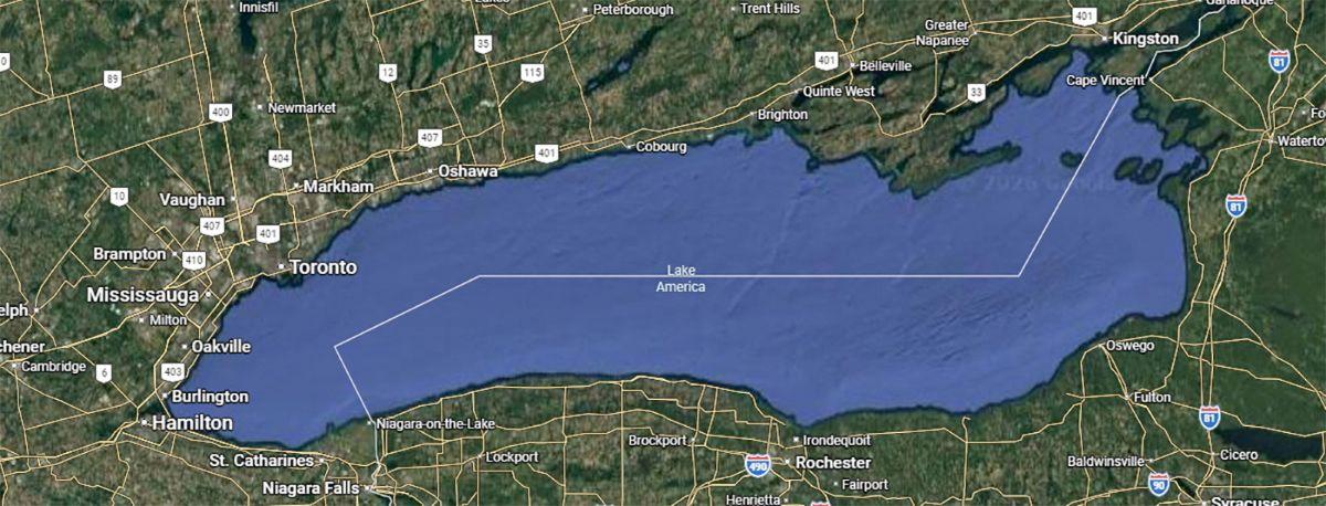 Lake America instead of Lake Ontario seen on Google Maps