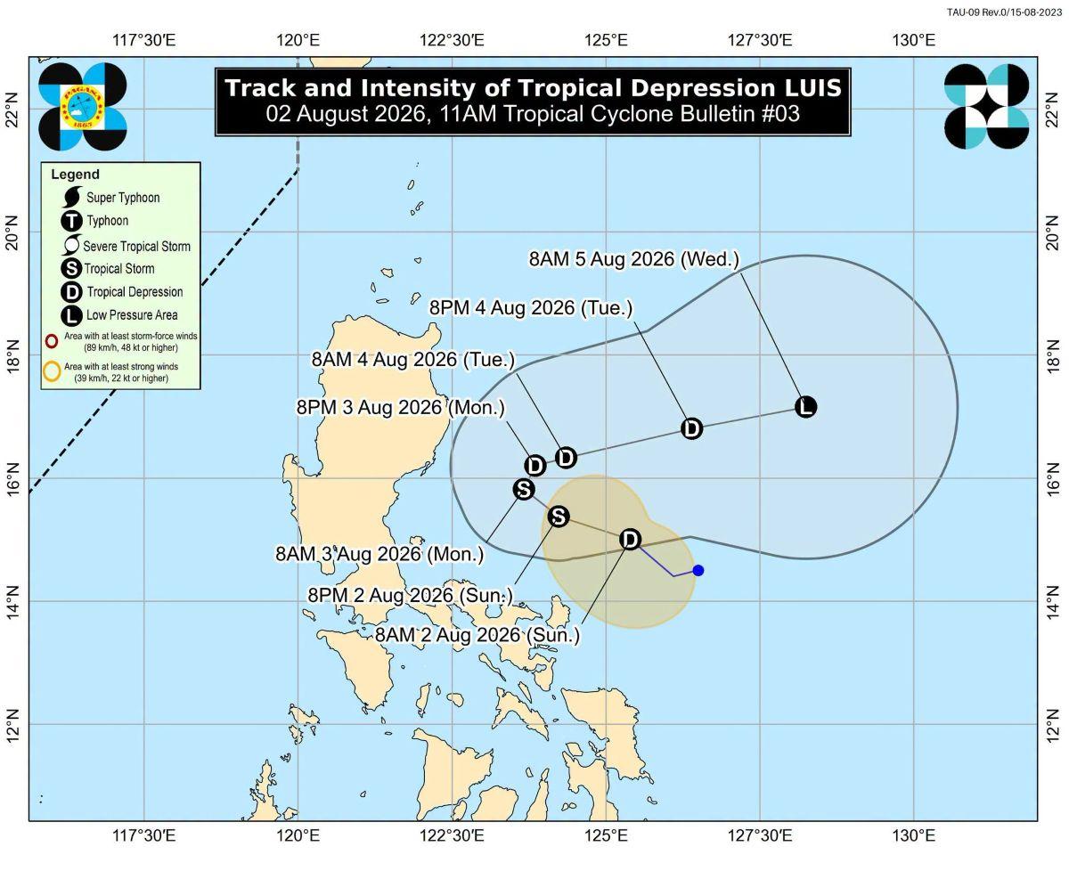 Tropical Depression Luis, 11 AM, August 2, 2026