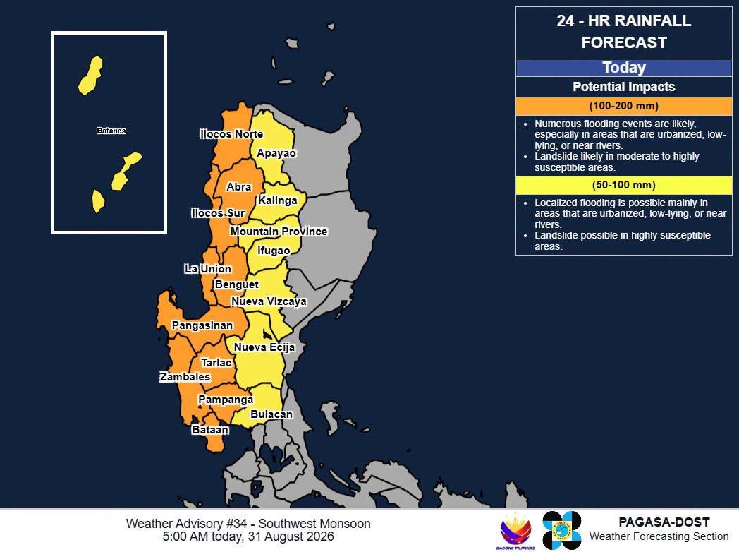 The Southwest Monsoon will bring rains over Luzon and western Visayas