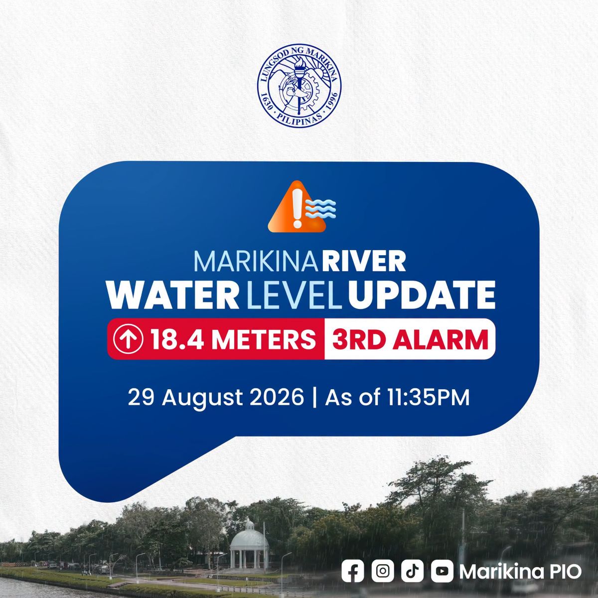Marikina River placed under 3rd alarm as water level crosses 18 meters