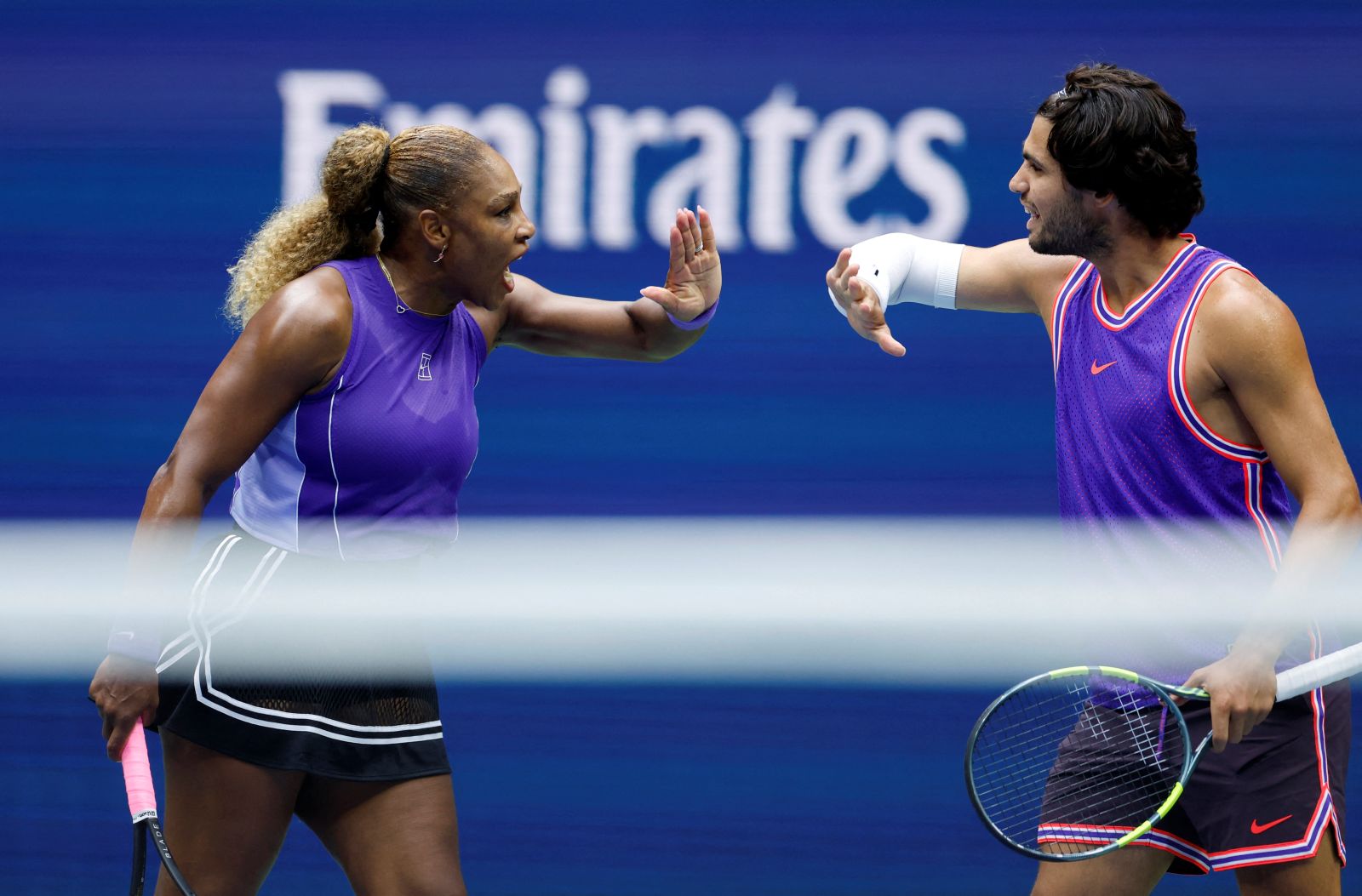 Williams, Alcaraz advance in US Open mixed doubles, Djokovic, Sabalenka stunned