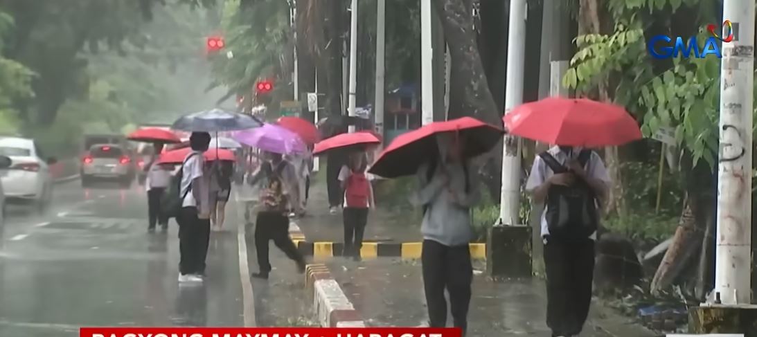 Rainy day - students walking on a rainy day