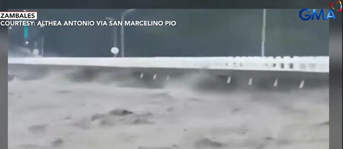A bridge in San Marcelino, Zambales amid heavy rainfall due to the Southwest Monsoon