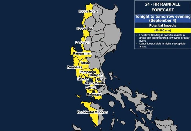 24-hour rainfall advisory: Heavy rainfall over Metro Manila, Ilocos Norte, 12 other areas